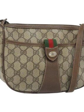 GUCCI GG Supreme Web Sherry Line Bag PVC Beige Gold 89 02 032 Auth bs33708